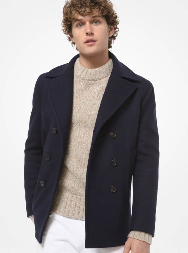 Panske Kabáty Michael Kors Wool-Blend Pea Indigo - Oblecenie Michael Kors Nejlevnejsi | YNAVI-4381